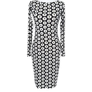 Vintage Agnes B Retro Midi Bodycon Dress Size 1 S Polka Dots Abstract Print Rare